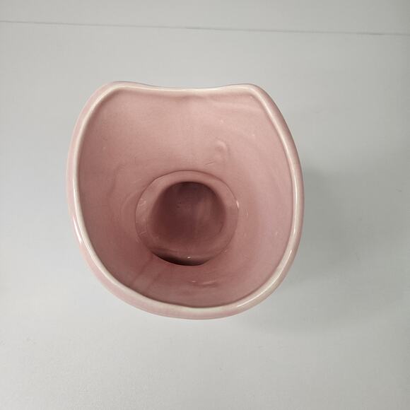 Vintage 50's Pink Pottery Cornucopia Flower Vase Mid-Century Cottage - Picture 3 of 8